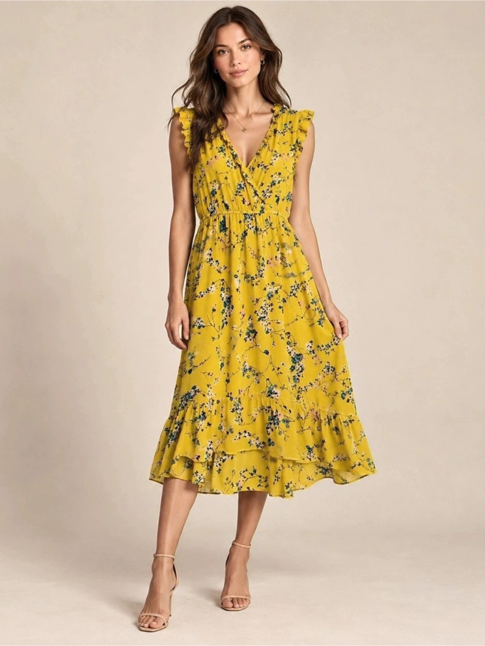 LOFT Yellow Floral Wrap Midi Dress Size 20W